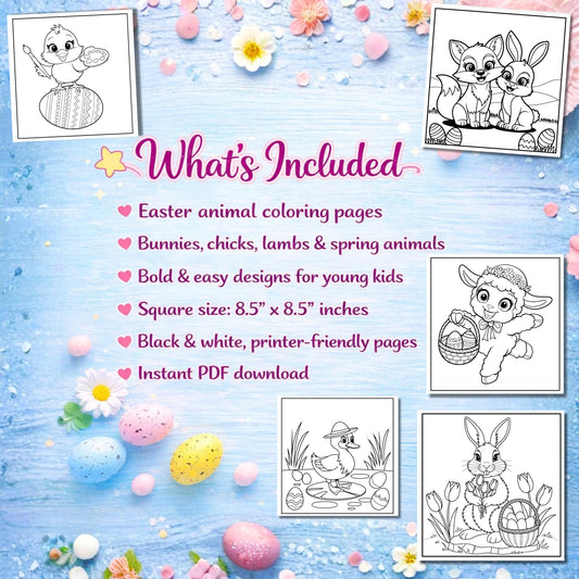 Easter Animals Coloring Pages Printable – Fun, Bold & Easy Easter Coloring Printables for Kids (8.5 x 8.5 PDF)