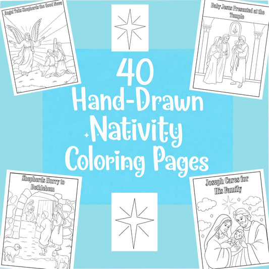 Nativity Coloring Pages, Story of Jesus’ Birth, Christian Christmas Printable PDF, Hand drawn illustrations, No Ai, homeschool, Sunday and school activities, busy worksheets.