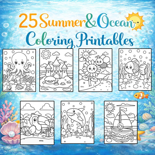 Summer & Ocean Coloring Pages for Kids | Underwater Printable Coloring Activities.