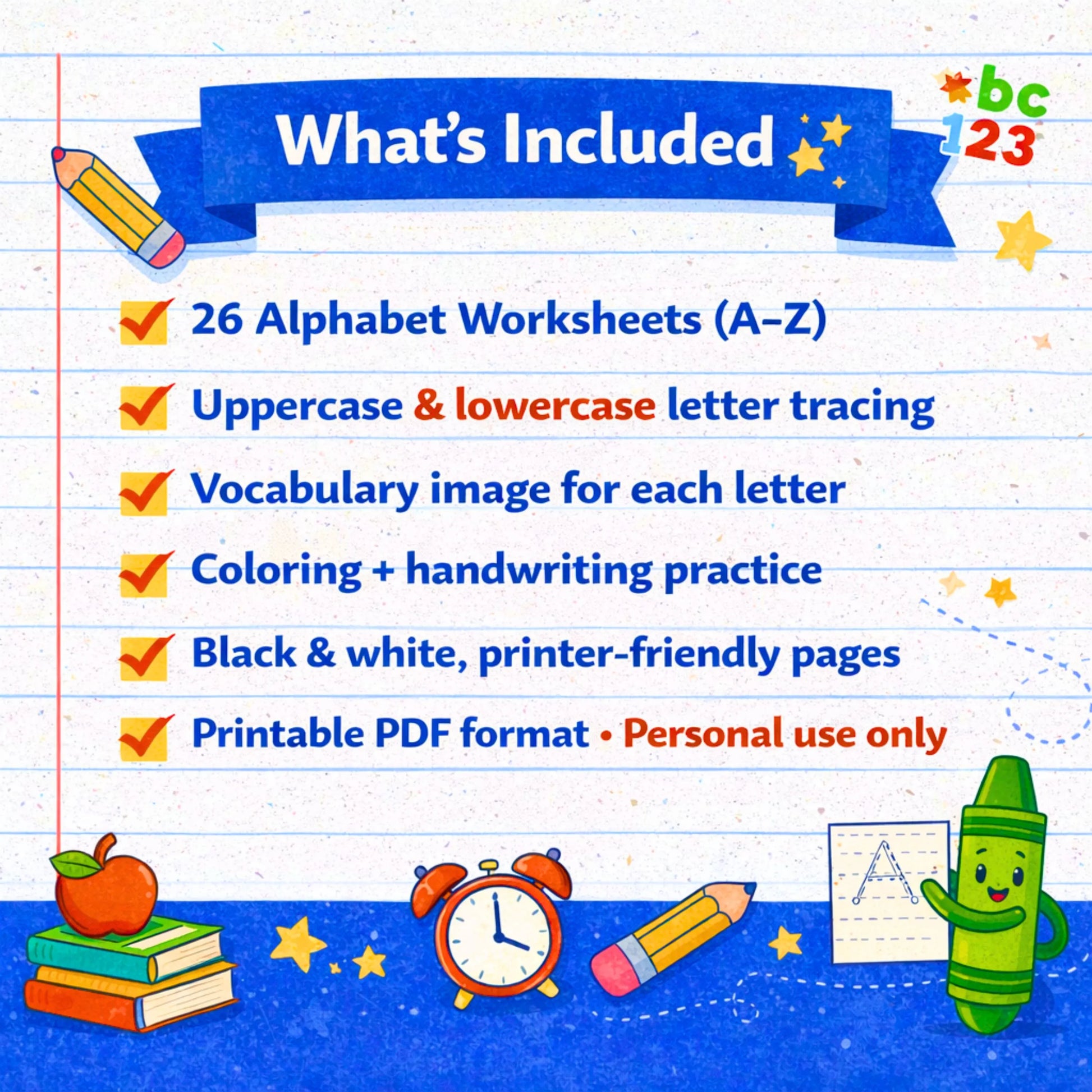 Printable alphabet coloring and handwriting page