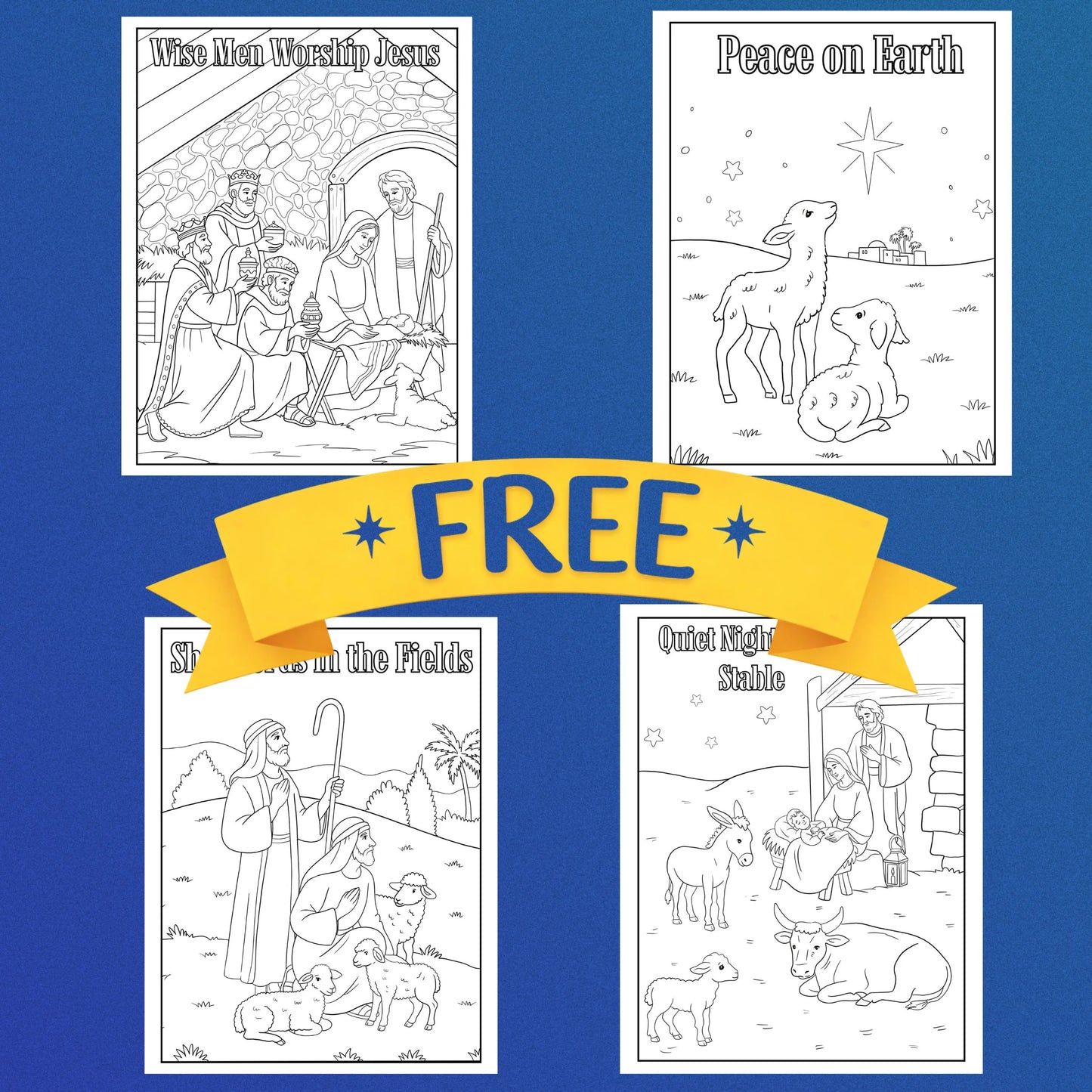FREE Nativity Coloring Pages,Story of Jesus’ Birth,  Printable PDF, Hand drawn illustrations, No Ai, homeschool, Sunday school activities.