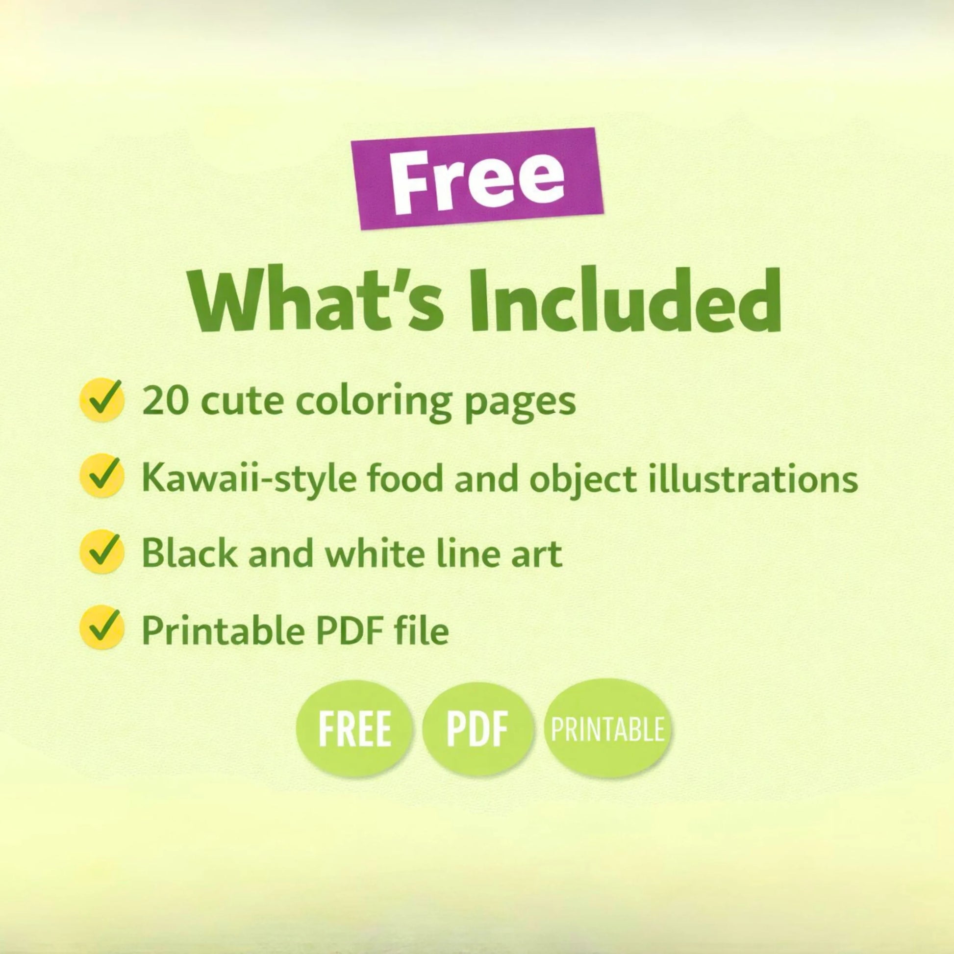 Free Cute Coloring Pages for Kids | Kawaii Food & Objects Coloring Sheets | Printable 