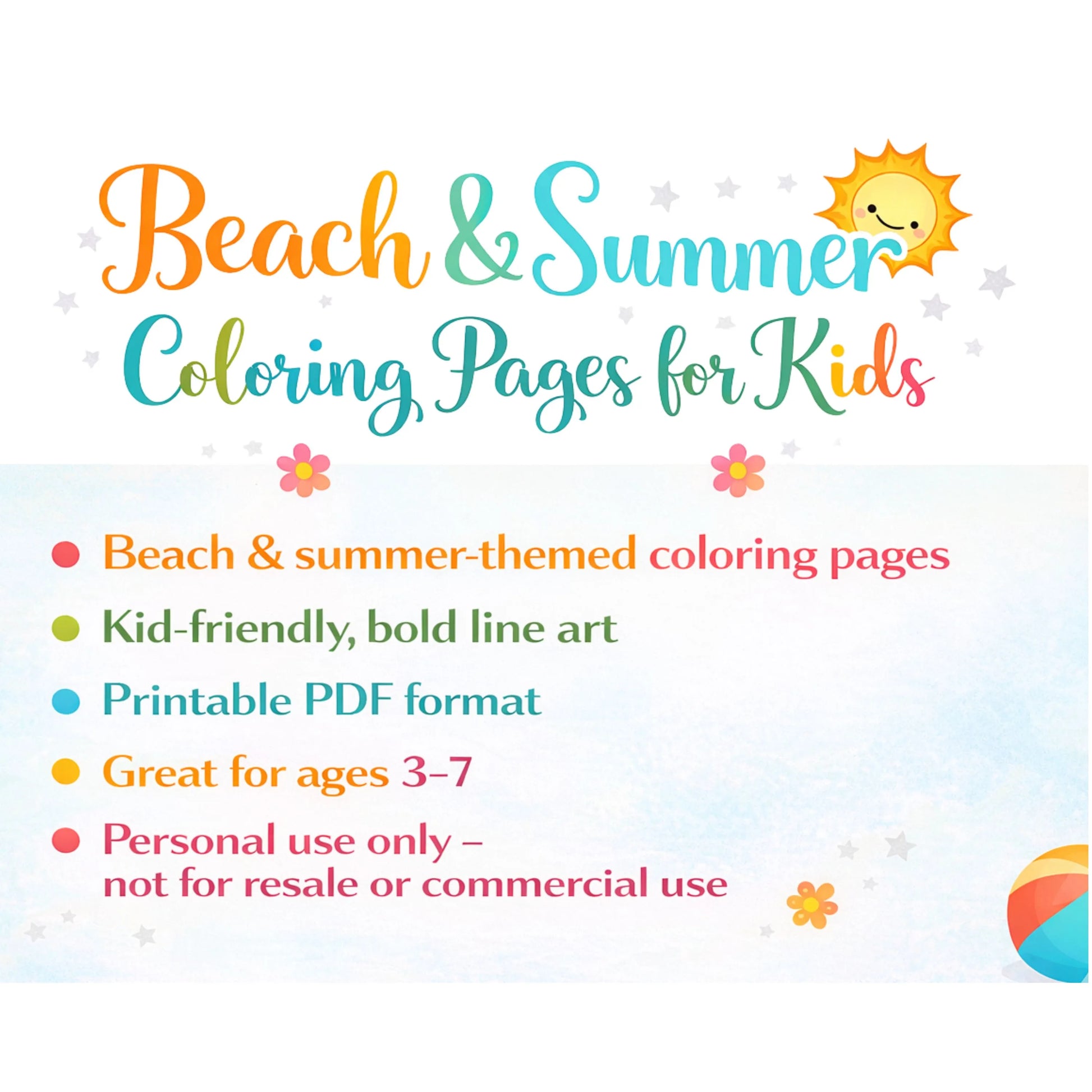 Beach & Summer Coloring Pages for Kids Printables