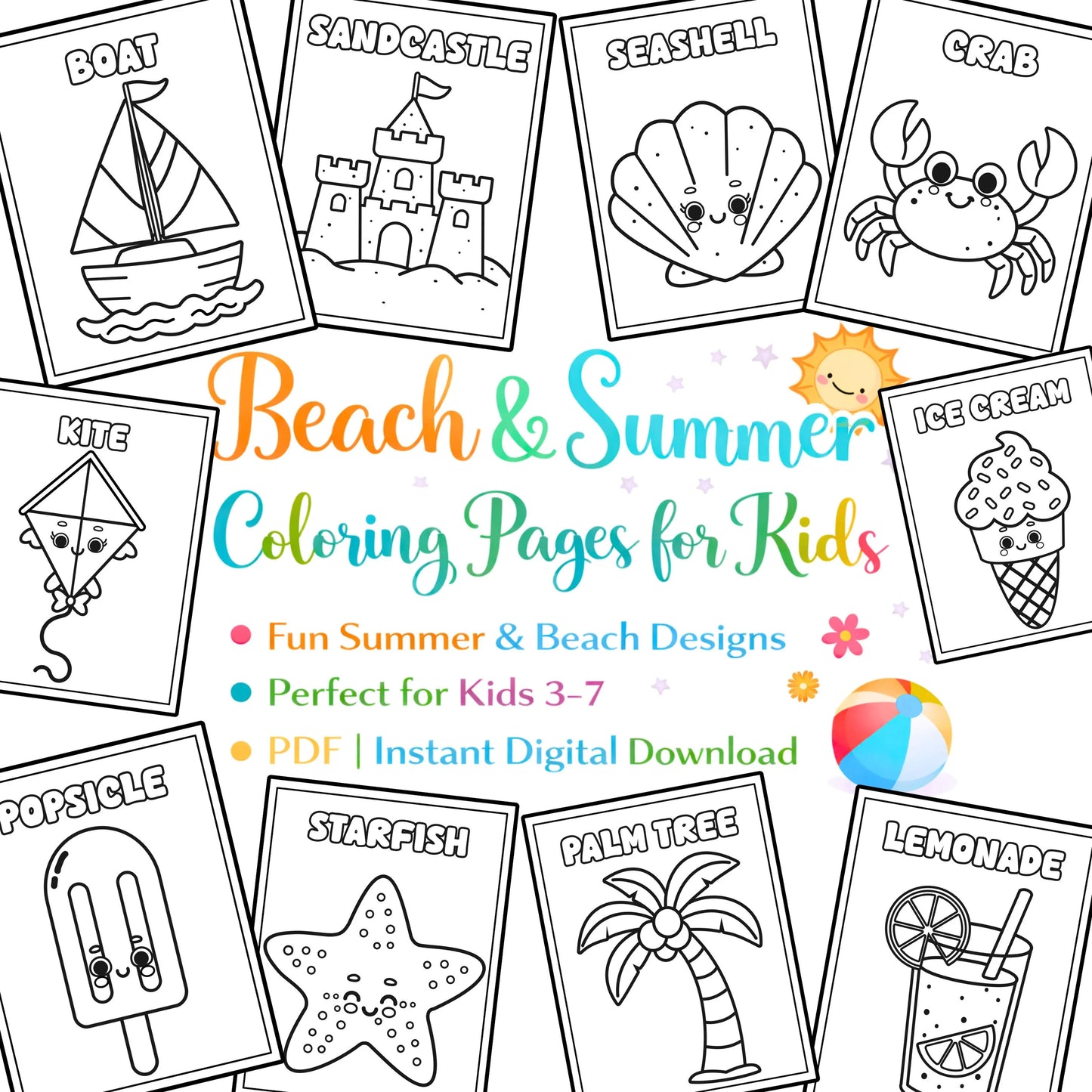 Beach & Summer Coloring Pages for Kids